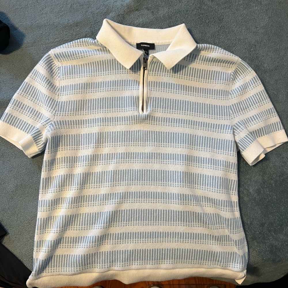 Express Light Blue and White Polo Shirt SHORT